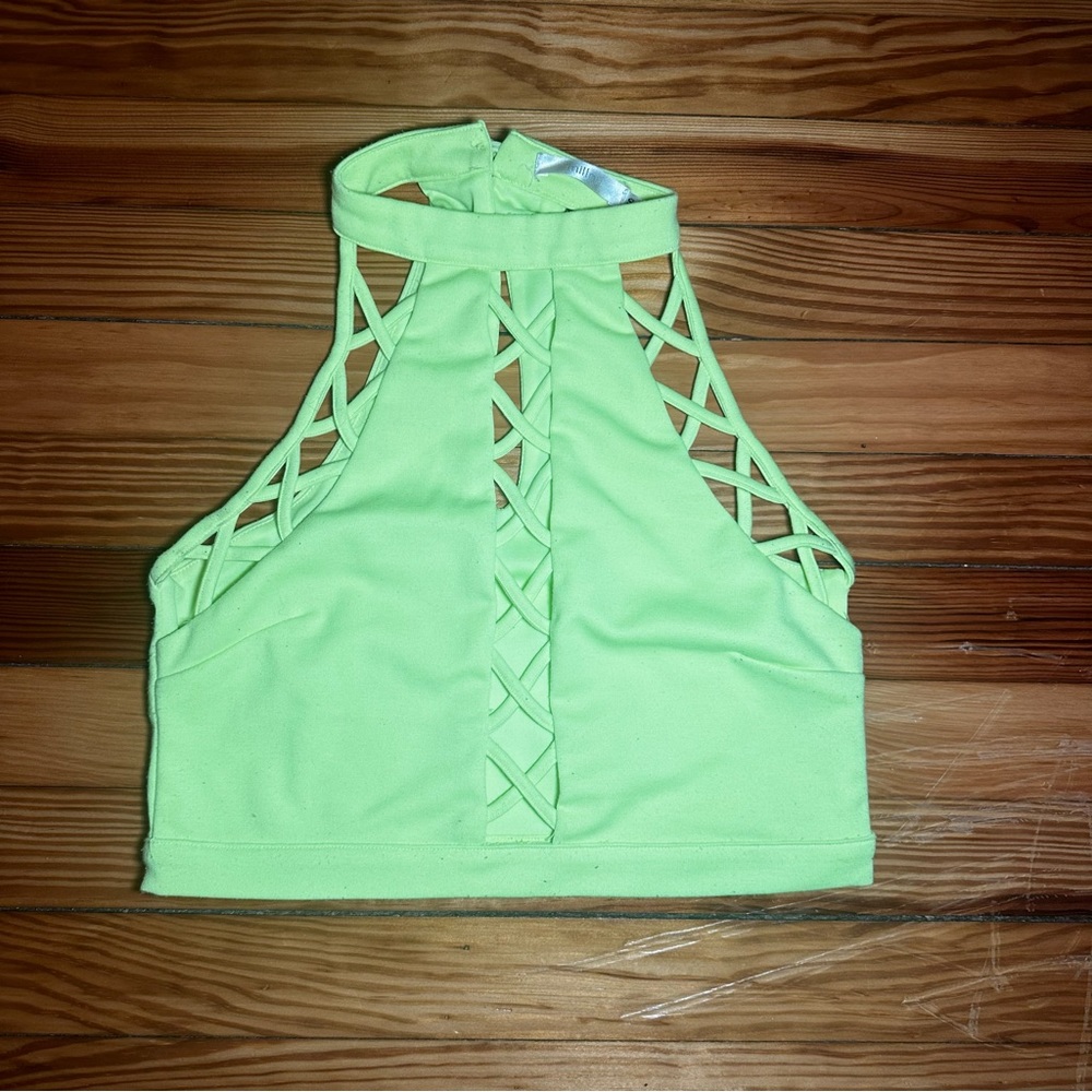Highlighter Yellow Cut Put Crop Top - Size Small